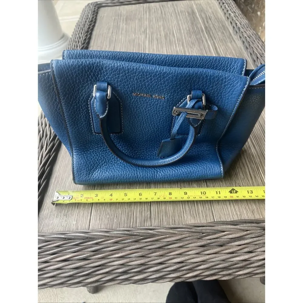 Michael Kors Kellen Saffiano Purse Leather Medium Satchel Crossbody Blue